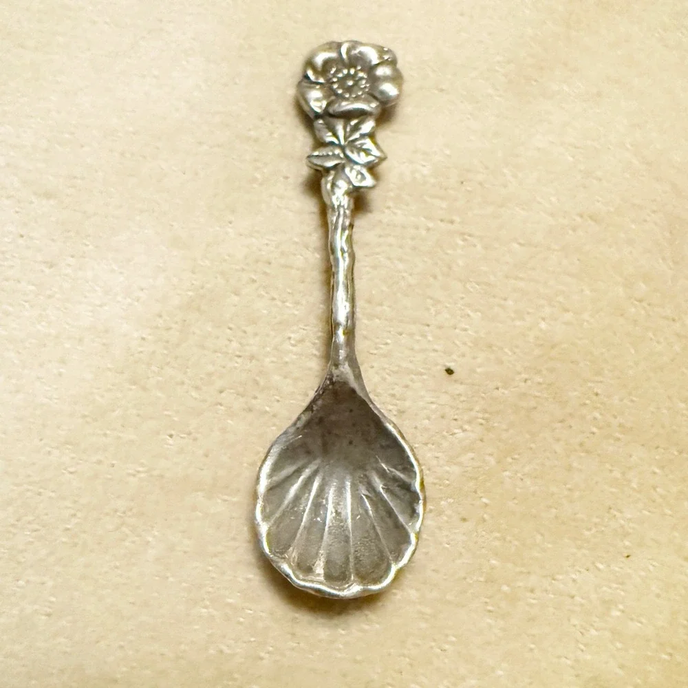 Reed & Barton Wild Rose Sterling Silver Salt Spoon Shell 5g Antique Flatware